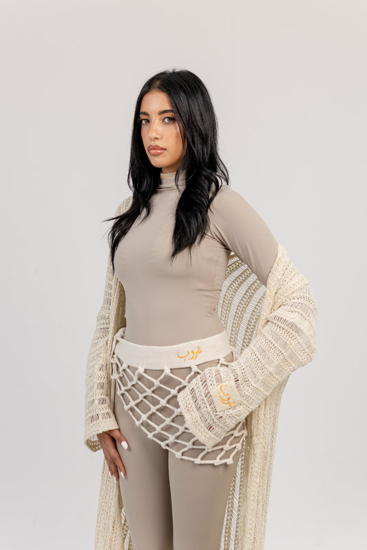 Ghoroub Complete Look in Off-white with Gold, styled front view