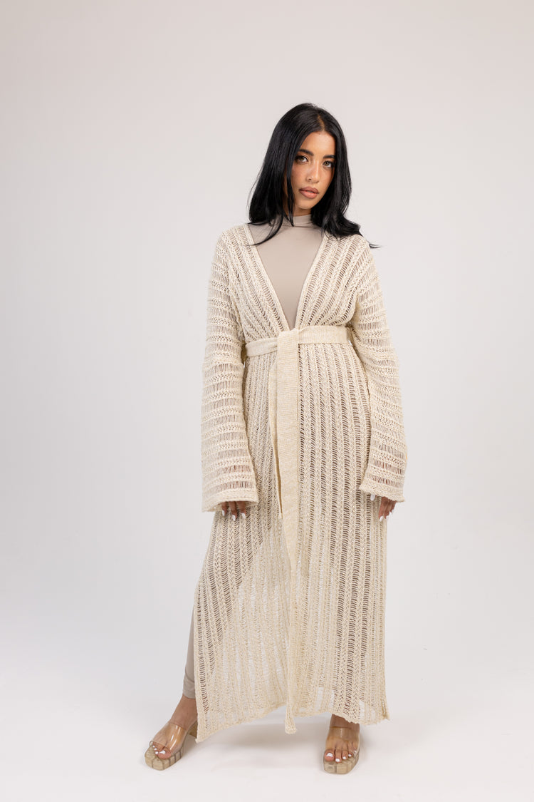 Ghoroub Coverup in Off-white with Gold, full front view